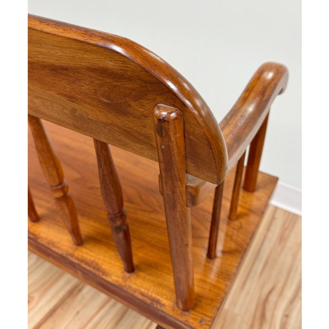 Vintage Windsor Style Amana Made Wood Spindle Back Bench For Sale - Image 10 of 12