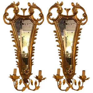 19th Century French Gilt Wood Mirrored Back Wall Sconces - a Pair