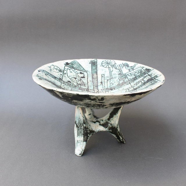 1950s Mid-Century French Ceramic Bowl on Tripod Stand by Jacques Blin, 1950s For Sale - Image 5 of 18
