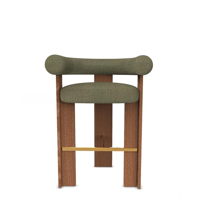 Metal Collector Modern Cassette Bar Chair in Safire 05 Fabric and Smoked Oak by Alter Ego For Sale - Image 7 of 7