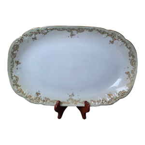 Antique Elite Works Limoges 16" Hostess Platter - Gilded Scrolls & Celadon Dot Border