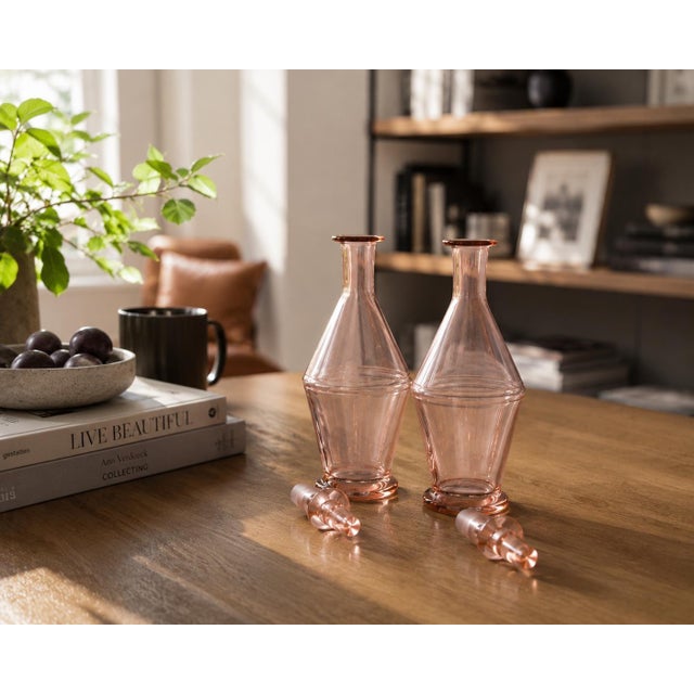 French Pink Glass Carafes with Stoppers, 1960s, Set of 2 For Sale - Image 3 of 11