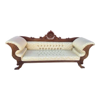 19th Century Mahogany Wood Framed Golden Empire Style Upholstered Sofa For Sale