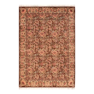 Floral 1990's Pak-Persian Brown/Pink Wool Rug - 5'11'' X 9'2'' For Sale