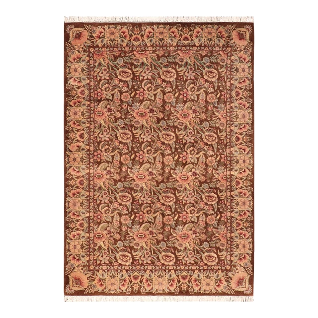 Floral 1990's Pak-Persian Brown/Pink Wool Rug - 5'11'' X 9'2'' For Sale