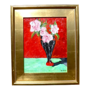 "Roses on Red" Framed Oil Painting by Martha Holden