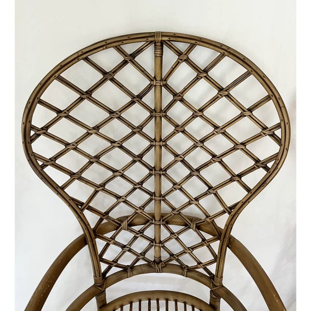 Mid-Century Modern Vintage Fan Back Peacock Rattan Chairs Attributed to Ficks Reed ~ a Pair For Sale - Image 3 of 11