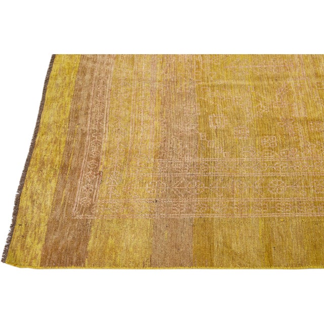 Modern Transitional Handmade Allover Yellow & Brown Wool Rug For Sale - Image 4 of 8