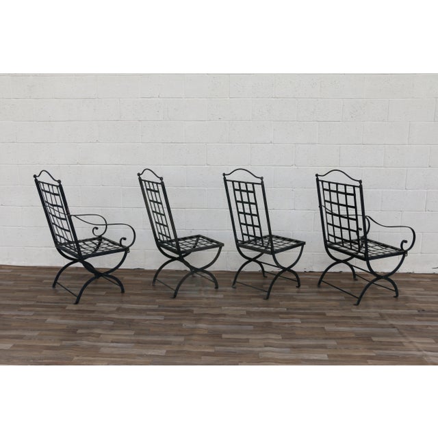 Vintage Set of 4 Hervé Baume French Wrought Iron Folding Patio Chairs, 1970s For Sale - Image 15 of 18