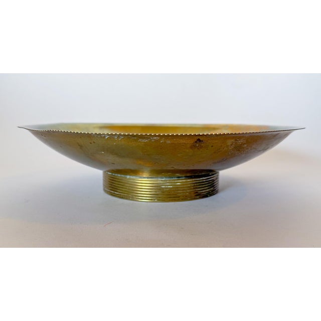 1930s Large Brass Pedestal Bowl Micro Scallop Edge for Chase Brass and Copper Company, 12" For Sale In Dallas - Image 6 of 14
