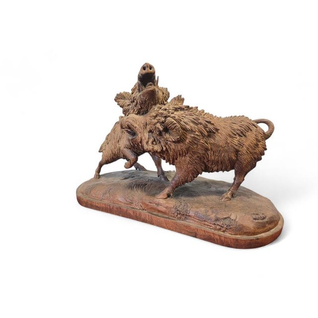 Black Forest Carved Sculpture of Two Warthogs, 1880s For Sale - Image 10 of 12