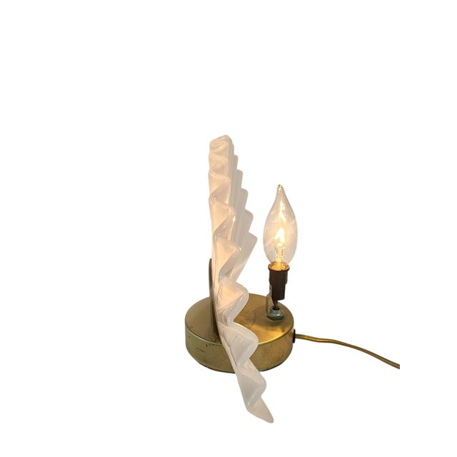 Vintage Vetri Murano Glass Shell Clam Shell or Fan Form Lamp With Brass Base For Sale - Image 9 of 11