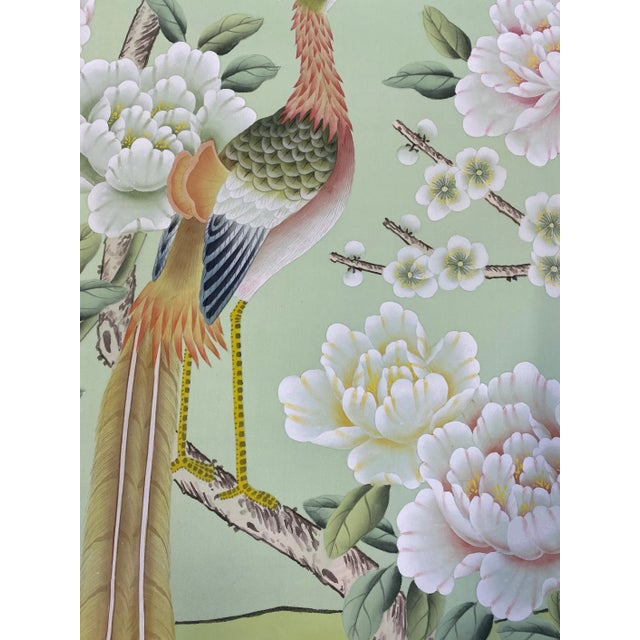 Hand-Painted Chinoiserie Peacock & Floral Wall Mural Panel, Luxury Oriental Wallpaper Art, Unframed, For Sale - Image 10 of 11