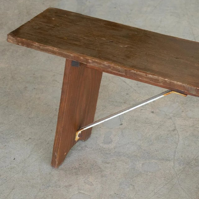 1940s Long 1940s French Metal and Wood Bench For Sale - Image 5 of 10