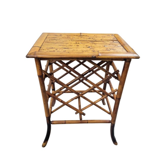 Vintage Burnt Bamboo 7 Bottle Wine Rack Holder Side Table For Sale In West Palm - Image 6 of 7