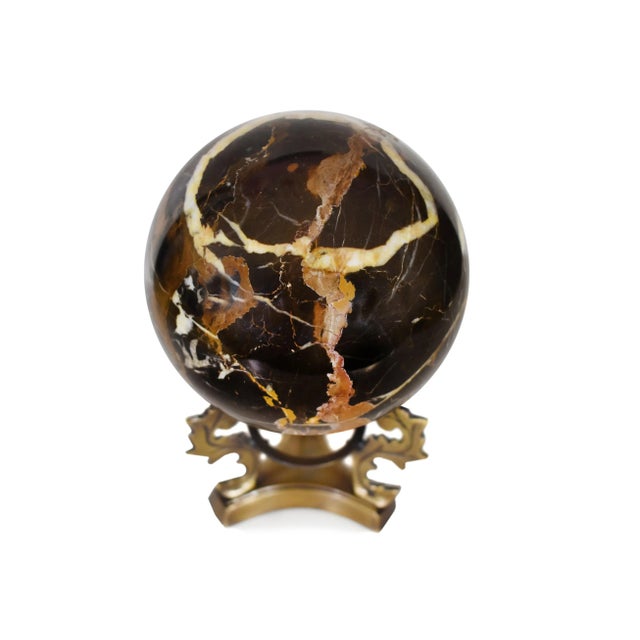 Contemporary Late 20th Century Black Gold Onyx Orb Sphere Ball Figurine For Sale - Image 3 of 7