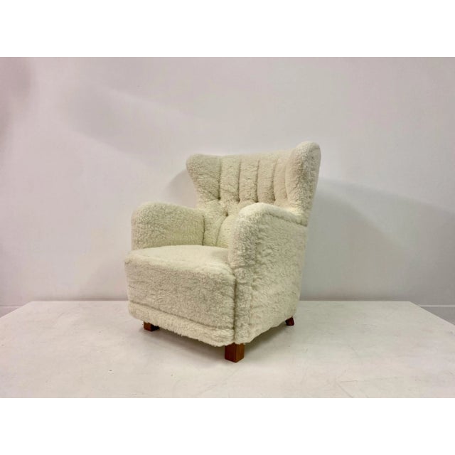 Large Danish Armchair in Lambswool For Sale - Image 9 of 15