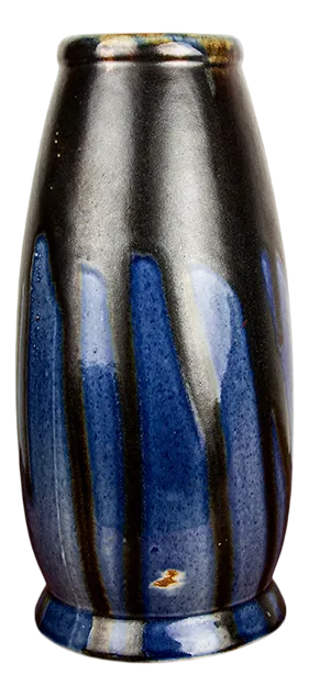 Large Art Deco Vase in Blue Glazed Ceramic by Léon Pointu, 1920