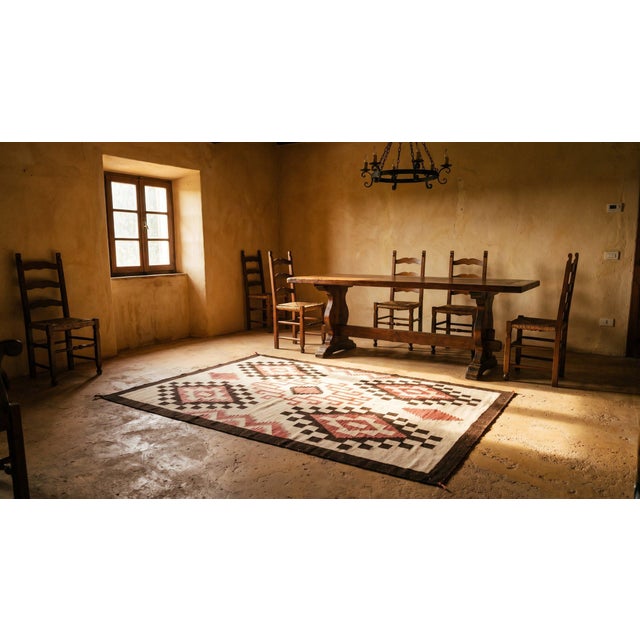 Textile 1930s Ivory Diamond Tribal Antique American Navajo Rug 3'5" X 4'5" Flatweave Wool Carpet For Sale - Image 7 of 9
