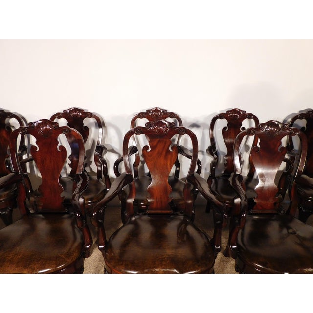 Brown Set of 10 Kindel Winterthur Mahogany Queen Anne Ball Claw Dining Arm Chairs For Sale - Image 8 of 17