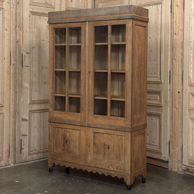 Antique Dutch Art Deco Period Solid Oak Bookcase For Sale - Image 4 of 18