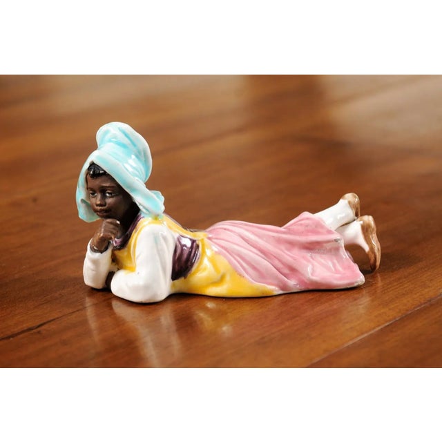 Ceramic Vintage Petite English Porcelain Figurine Depicting a Young Girl Laying on the Ground For Sale - Image 7 of 13