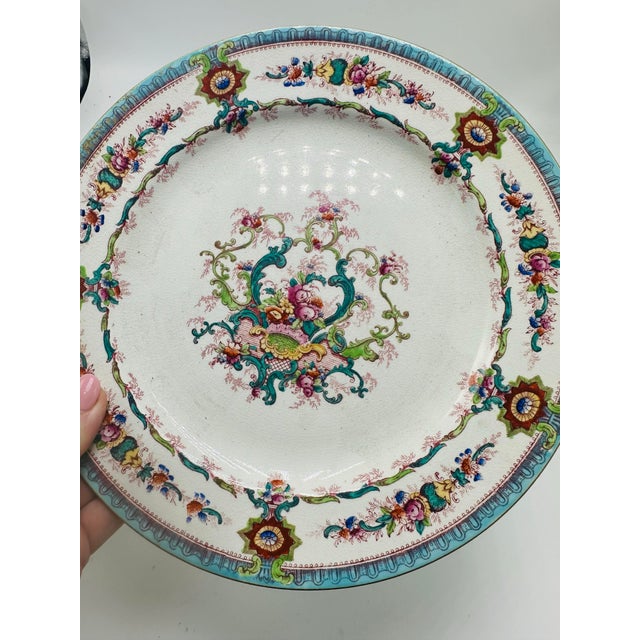 White 1920s Victorian Colorful Staffordshire Decorative Plates - a Pair For Sale - Image 8 of 8
