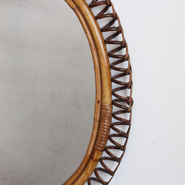 Vintage Italian Rattan Wall Mirror with Hanging Chain, 1960s For Sale - Image 8 of 14