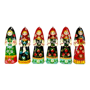 Vintage Boho Chic Folk Art Russian Hand Crafted Christmas Ornaments - Set of 6, Large.