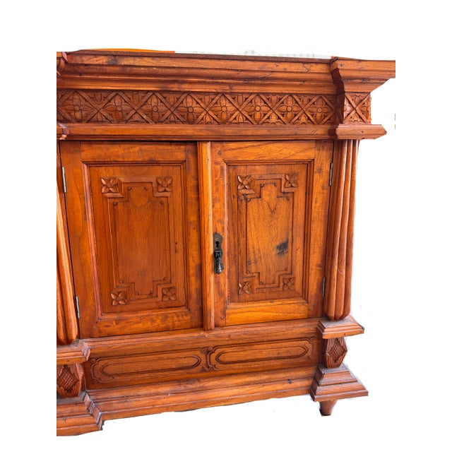 Mexican Vintage Mexican Carved Oak Credenza / Sideboard Buffet, 1980s For Sale - Image 3 of 18