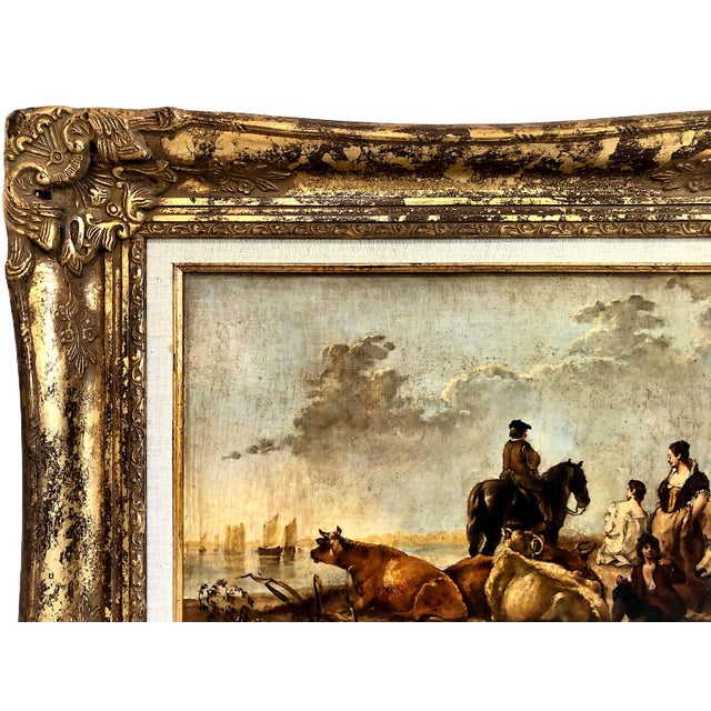 Traditional Dutch Landscape With Peasants and Cattle, After Aelbert Cuyp For Sale - Image 3 of 8