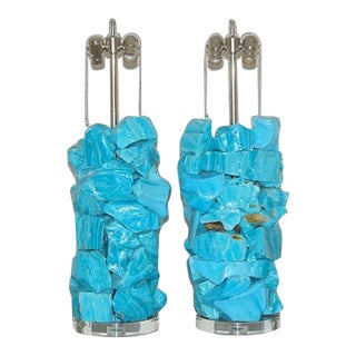 Sculpted Glass Table Lamps in Blue For Sale