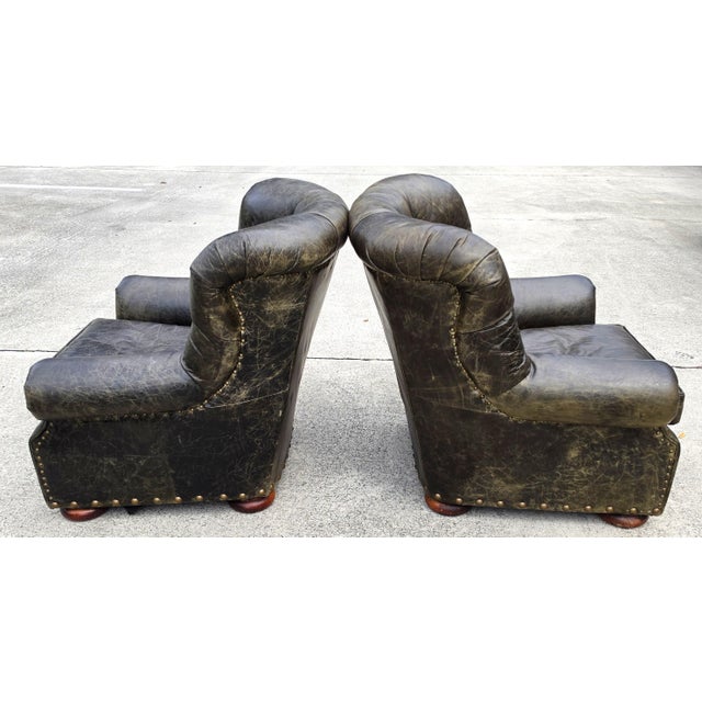 Ralph Lauren Vintage Henredon for Ralph Lauren English Chesterfield Leather Chair & Ottoman a Pair For Sale - Image 4 of 18