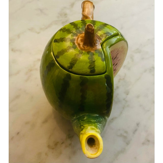Green Vintage Trompe De L’ Oeil Ceramic Watermelon Shaped Tea Pot For Sale - Image 8 of 13