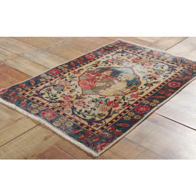 Textile Antique Persian Tabriz Pictorial Rug - 01'08 X 02'05. For Sale - Image 7 of 9