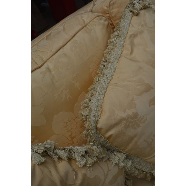 Light Yellow Sherill Yellow Damask Couch W/ Corded Fringed Skirt & Tasseled Throw Pillows For Sale - Image 8 of 18
