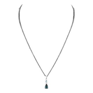 14k Topaz Diamond Pendant on Silver Necklace For Sale