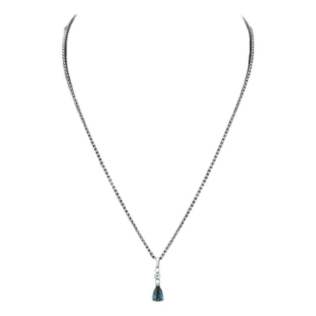 14k Topaz Diamond Pendant on Silver Necklace For Sale