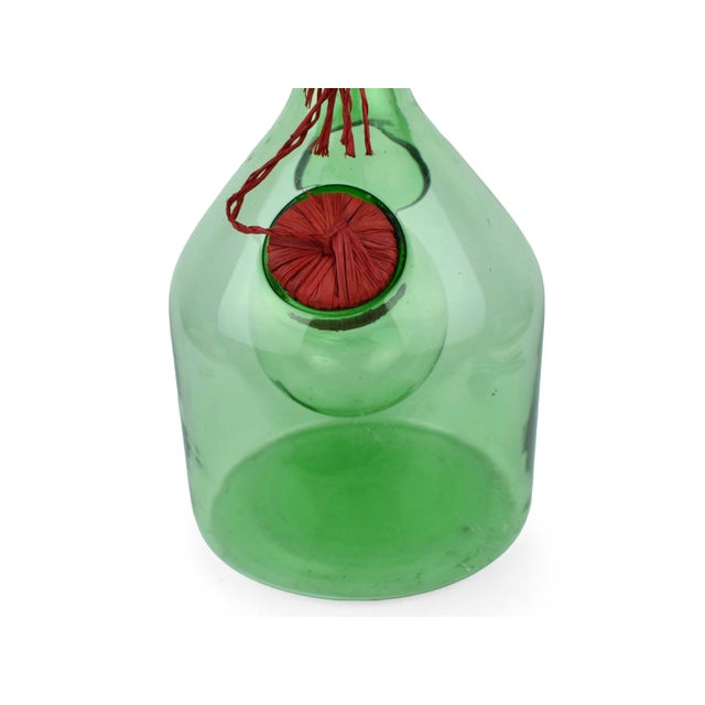 Vintage Hand Blown Italian Green Glass Wine Decanter Carafe With Ice Chamber Chiller and Stoppers For Sale - Image 6 of 9
