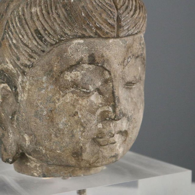 Stone Buddha with Acrylic Glass Base For Sale - Image 4 of 9