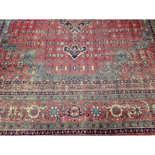 Vintage Turkish Heriz Rug, Hand-Knotted Wool, Geometric Medallion Design, Red & Green, 12x14 For Sale - Image 14 of 16
