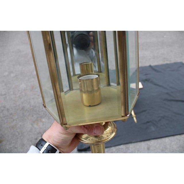Large Italian Brass Wall Lanterns and Molated Windows, 1970s, Set of 2 For Sale - Image 12 of 14
