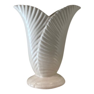 Vintage McCoy Pottery. White Palm Leaf Vase. For Sale