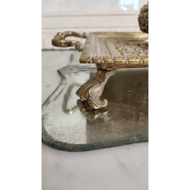 Vintage Ornate Brass Pegasus Inkwell Tray With Glass Ink Insert For Sale - Image 12 of 18