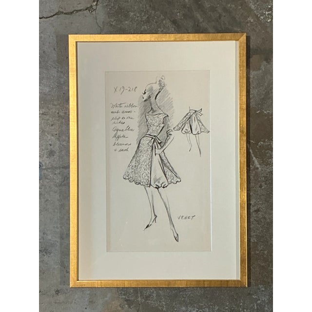 Vintage Framed Phillipe Venet Fashion Illustration For Sale In West Palm - Image 6 of 12