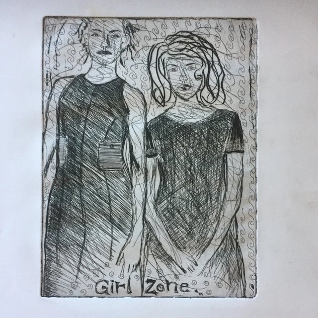 Vintage Original Etching "Girl Zone" For Sale In Philadelphia - Image 6 of 6