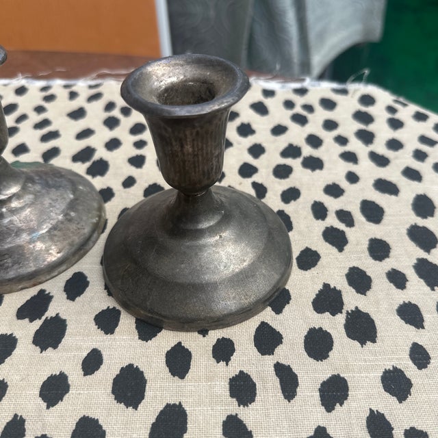 1970s Pair of Small 1970s Silver-Tone Metal Candlestick Holders For Sale - Image 5 of 9