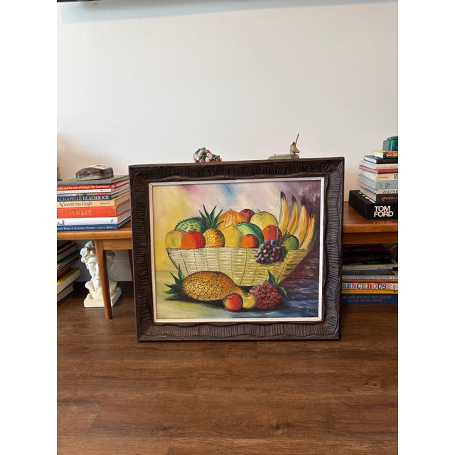 Vintage Original & Signed Tropical Fruit Still Life Oil Painting In Hand Carved Wood Frame Vibrant original still life...