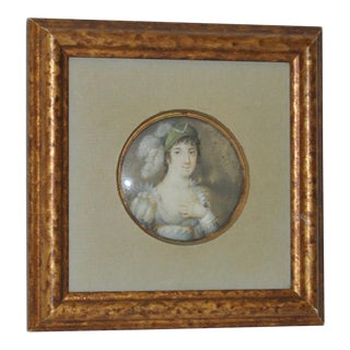 Framed 19th Century Portrait Miniature of Woman W/ Elaborate Headdress For Sale