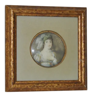 Framed 19th Century Portrait Miniature of Woman W/ Elaborate Headdress